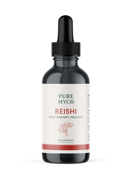 Pure Myco Reishi mushroom tincture for calm, immunity, and resilience, part of the Complete Wellness Set.