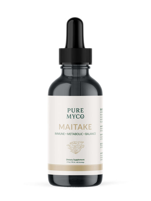 Maitake mushroom tincture by Pure Myco, labeled for immune system support and metabolic balance.