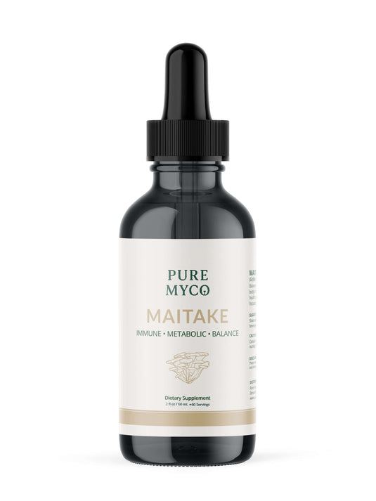 Maitake mushroom tincture by Pure Myco, labeled for immune system support and metabolic balance.